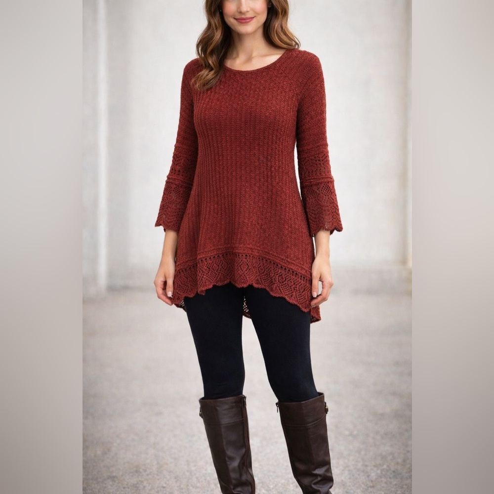 LC Lauren Conrad Maroon Crochet Hem Sweater